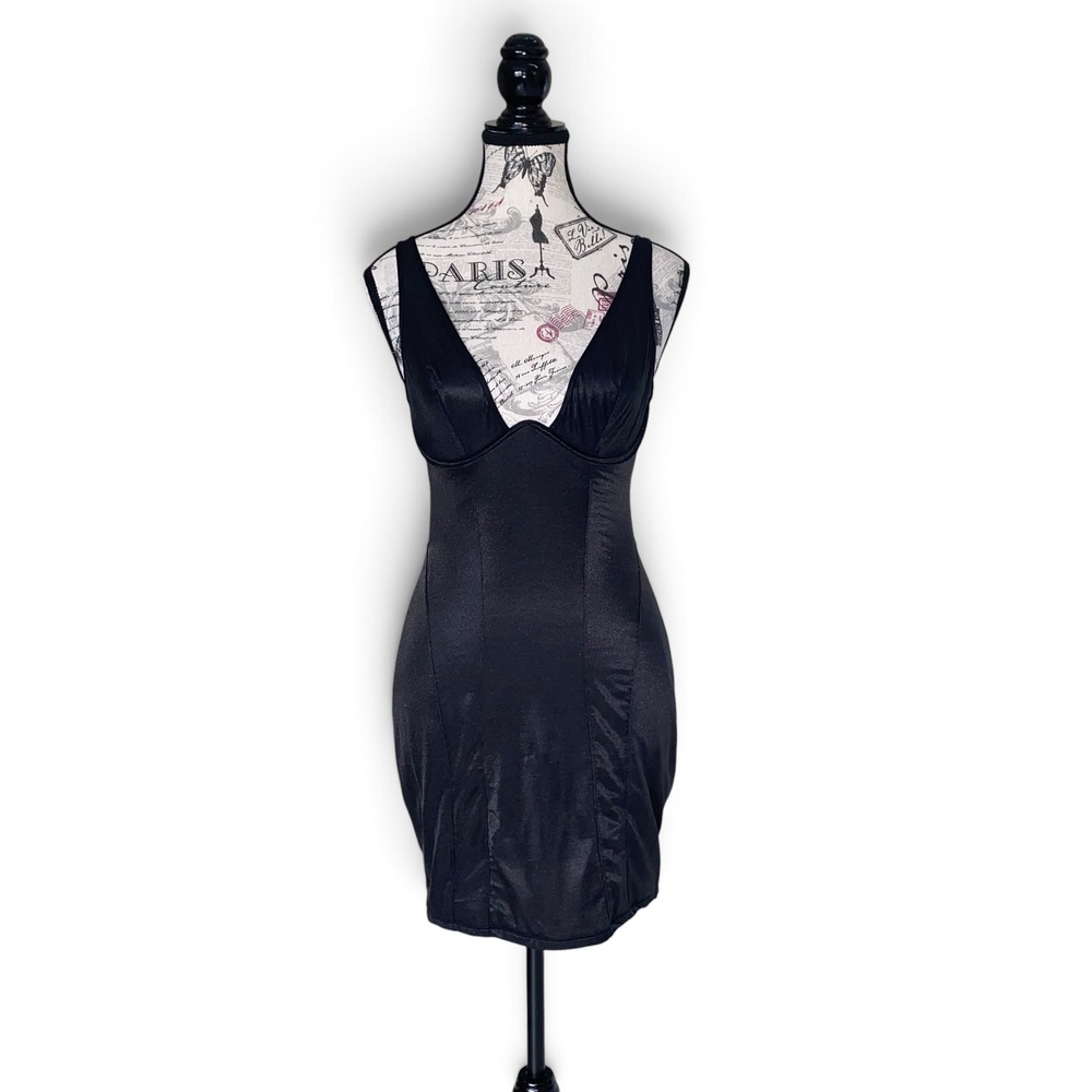 SKIMS Bodycon Mini Dress Womens Medium Black Shimmer Deep V-Neck Underwire LBD